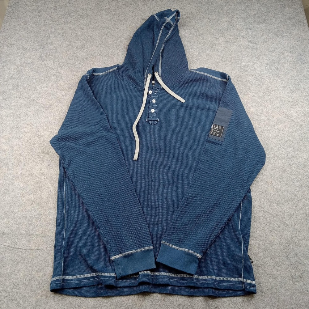 ZIMEGO Hoodie Mens XL Blue‎ Thermal Waffle Henley Knit Pullover Shirt ZGLS616TMH